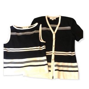 St John Black White Stripe Knit Set 6 Small